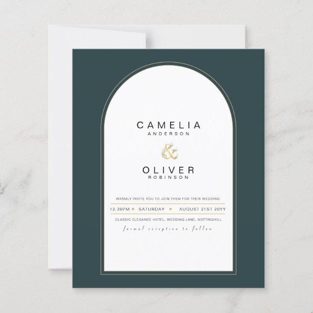 Moderner JUNIPER Green Gold Wedding INVITE QR Code (Vorderseite)