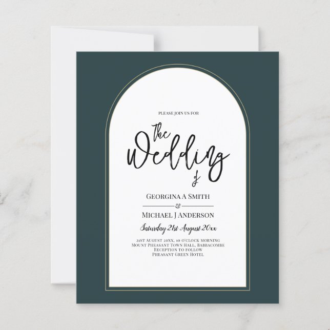 Moderner JUNIPER Green Gold Wedding INVITE QR Code (Vorderseite)