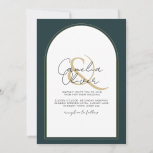 Moderner JUNIPER Green Gold Wedding INVITE QR Code Einladung
