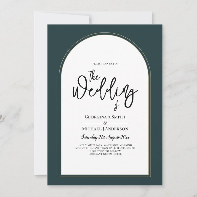 Moderner JUNIPER Green Gold Wedding INVITE QR Code Einladung (Vorderseite)