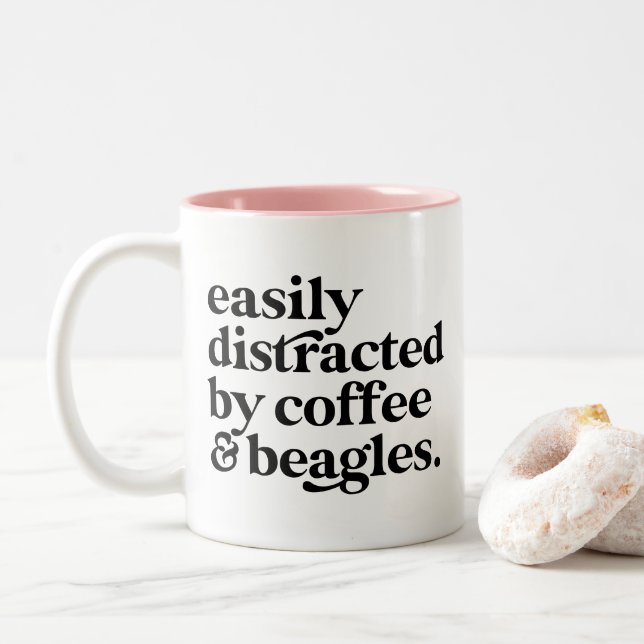 Moderner Kaffee & Beagle Hund viel Personalisiert Zweifarbige Tasse (Mit Donut)