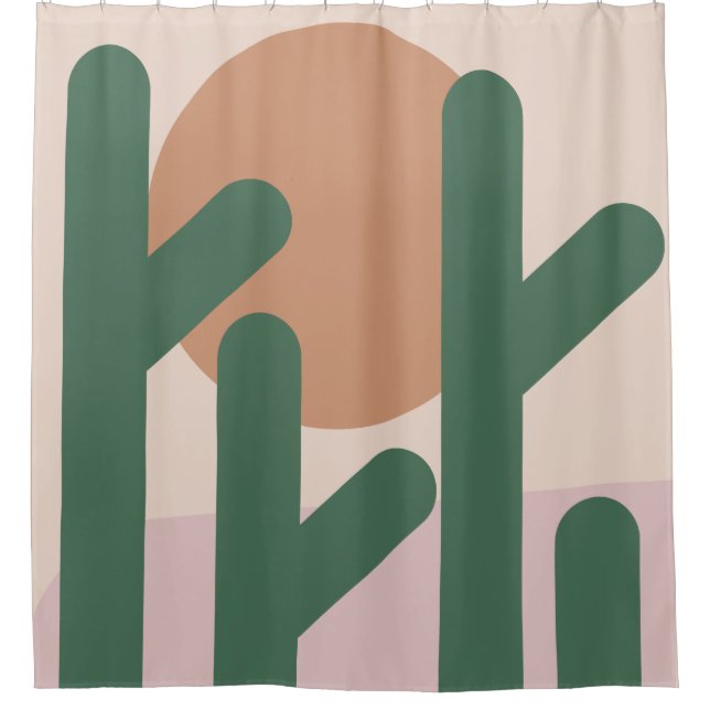 Moderner Kakteen des Mittelalters Art Earthy Patte Duschvorhang (Vorderseite)