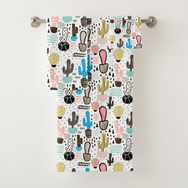 Moderner Kaktus-geometrisches Muster Badhandtuch Set (Insitu)