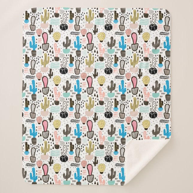 Moderner Kaktus-geometrisches Muster Sherpadecke (Vorderseite)