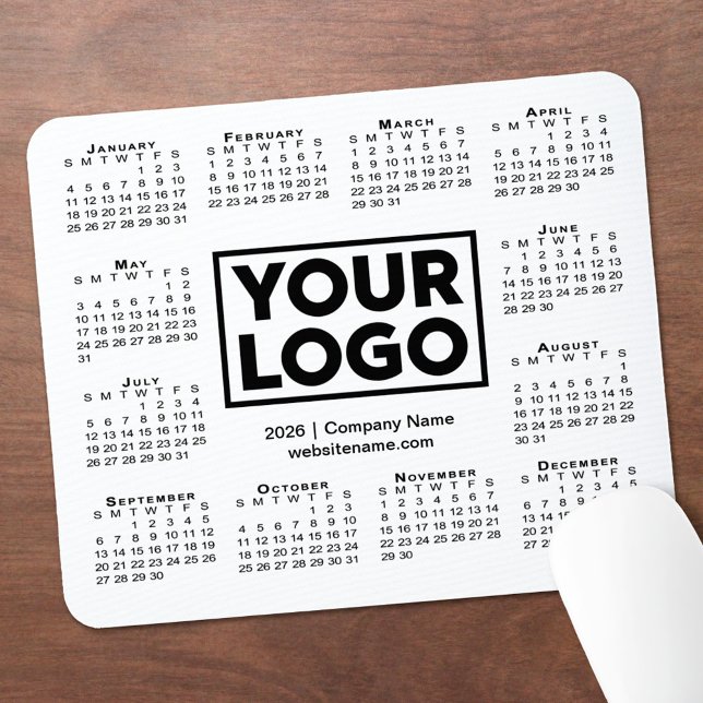 Moderner Kalender 2026 Firmenlogo Geschäft Mousepad (Modern 2026 Calendar Business Company Logo Mouse Pad, in situ)