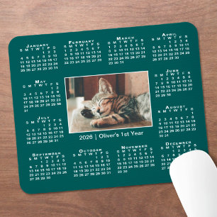 Moderner Kalender 2026 Ihr Foto Name auf Türkis Mousepad