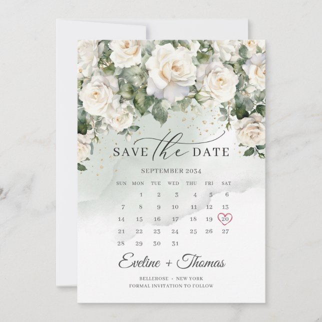 Moderner Kalender für Rosen und Grünpflanzen Save The Date (Vorderseite)