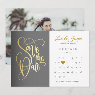 Moderner Kalender Gold Liebe Herz Foto Save The Date