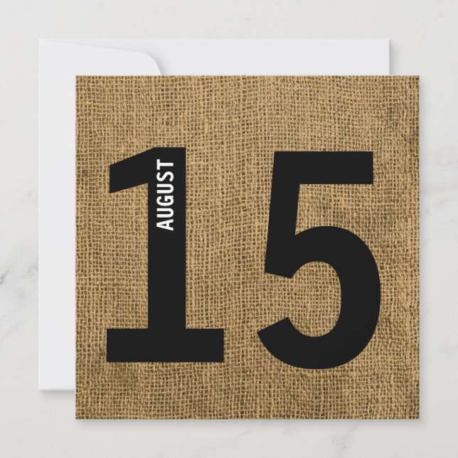 Moderner Kalender mit Jute-Optik für Junggesellena Einladung (Vorderseite)