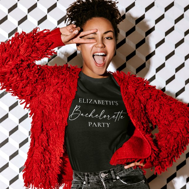 Moderner Kalligraphie-Ink-Script-Junggeselinnen-Ab T-Shirt (Customize to change your personalized text size or text style. Many colors of shirts to choose from.)