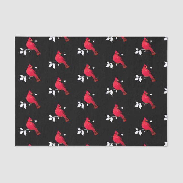 Moderner Kardinal Bird Red Schwarz-weiß Holiday Seidenpapier (Vorderseite)