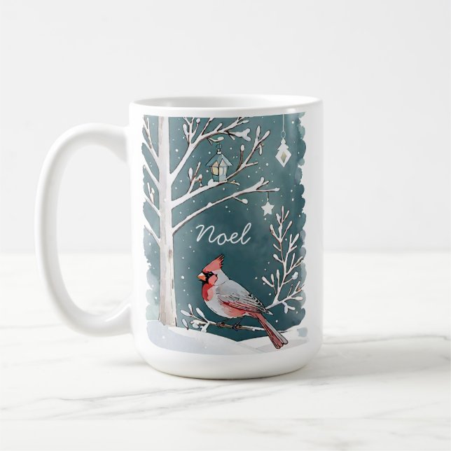 Moderner Kardinal Winterlandschaft Weihnachtsname Kaffeetasse (Links)