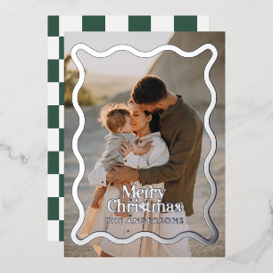 Moderner Karo Grün Foto Weihnachten Folieneinladung