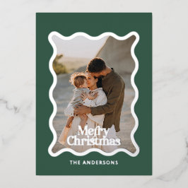Moderner Karo Grün Foto Weihnachten Folieneinladung