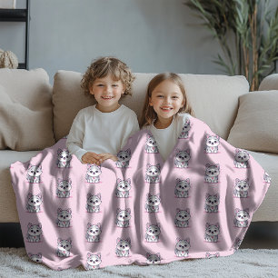 Moderner Kawaii Husky-Welpen-Rosa-Muster Fleecedecke