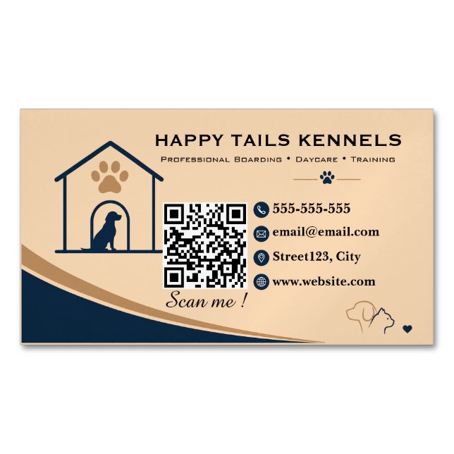 Moderner Kennel-QR-Code   Magnetische Visitenkarte (Vorderseite)