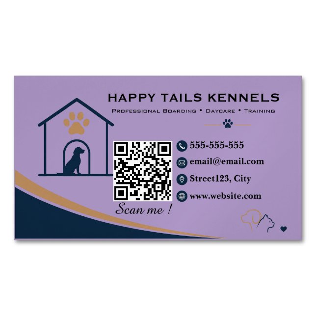 Moderner Kennel-QR-Code   Magnetische Visitenkarte (Vorderseite)