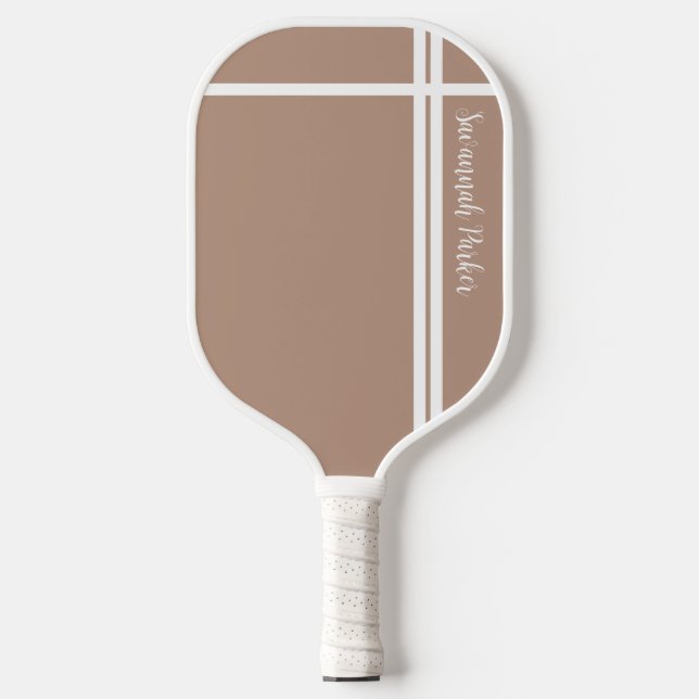 Moderner Khaki White Stripes Individuelle Name Pickleball Schläger (Vorderseite)