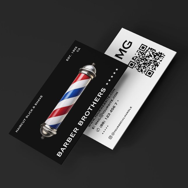 Moderner klassischer Barberholzpole Black Barbersh Visitenkarte (Modern Classic Barber Pole Black Barbershop Business Card
)