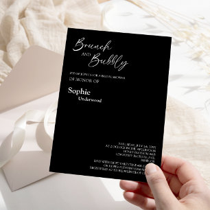 Moderner klassischer Black Bridal Brunch und Bubbl Einladung