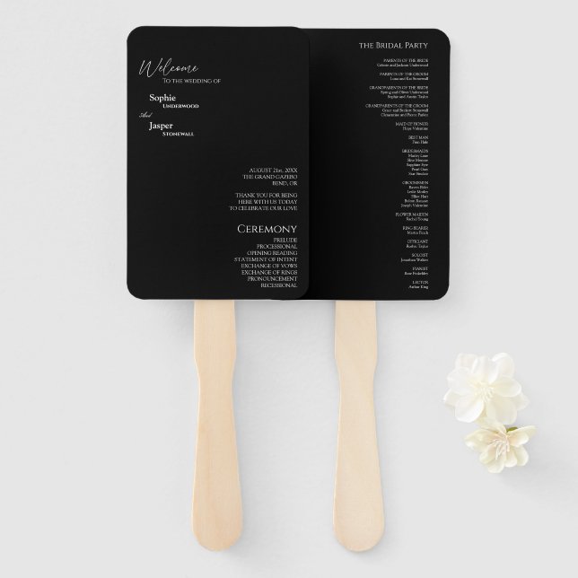 Moderner klassischer Black Wedding Program Fan Fächer (Vorne und Hinten)
