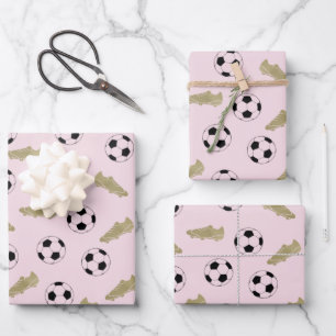 Moderner klassischer Fußball reinigt Ball Blush Pi Geschenkpapier Set