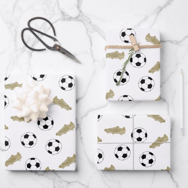 Moderner klassischer Fußball reinigt Ball Geschenkpapier Set (Vorderseite)