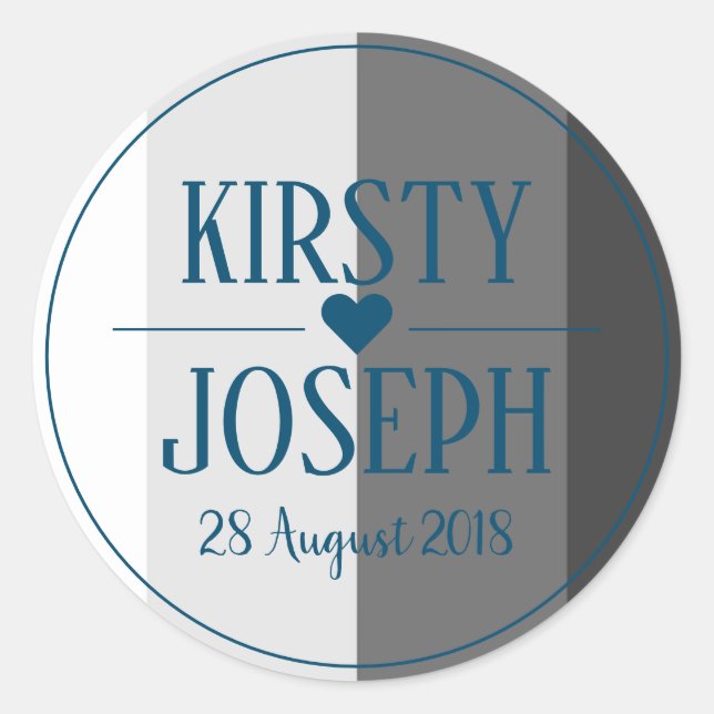 Moderner klassischer Grau Blue-Hochzeitsticker Runder Aufkleber (Vorderseite)