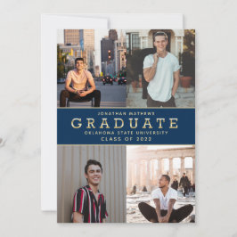 Moderner klassischer Navy Blue Gold Foto Abschluss Ankündigung