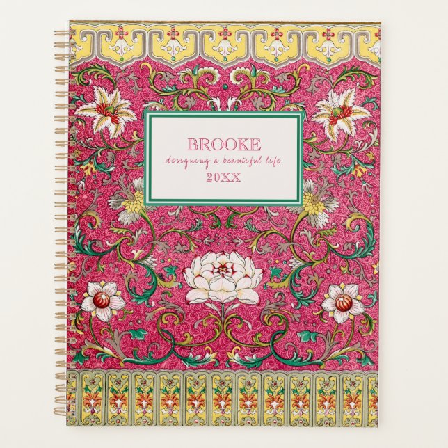 Moderner Klassischer Pink Chinoiserie Planner Planer (Vorderseite)