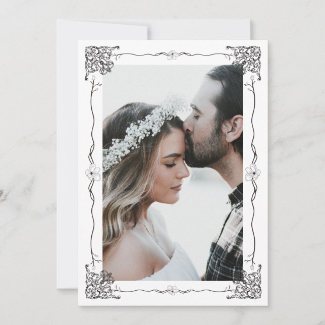 Moderner klassischer Rahmen mit einer Foto-Linie Save The Date (Vorderseite)