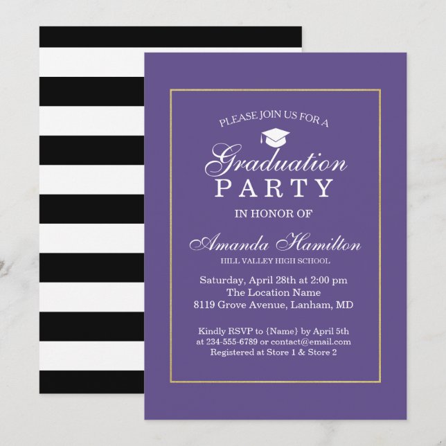 Moderner klassischer Ultra-violetter Goldrahmen-Ab Einladung (Vorne/Hinten)