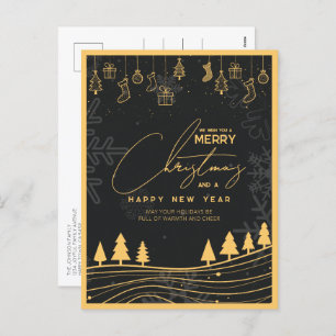 Moderner klassischer Weihnachtsbaum & Ornament Gol Feiertagspostkarte