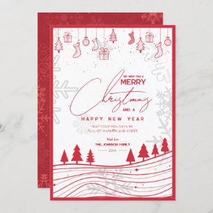 Moderner klassischer Weihnachtsbaum & Ornament Rot Feiertagskarte