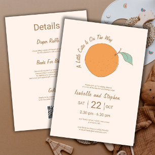 Moderner Kleiner Süßer Orange QR Code   Babyparty Einladung