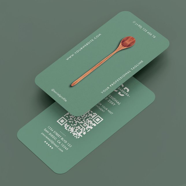 Moderner Koch Holzlöffel Caterer Aquamarin Visitenkarte (Modern Chef Wooden Spoon Caterer Dusty Teal Business Card
)