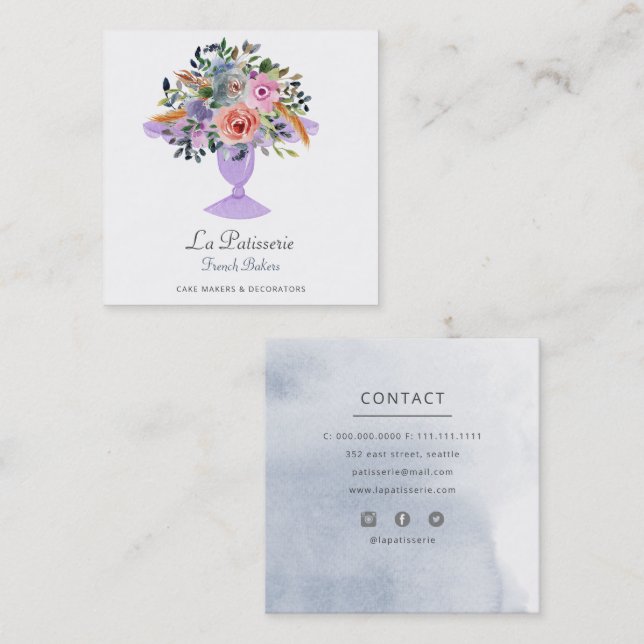 Moderner Koch mit Blumengebäck Quadratische Visitenkarte (Vorne/Hinten)