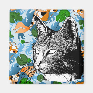 Moderner Koi-Teich und Katze Magnet