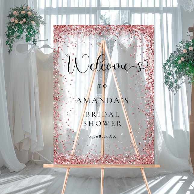 Moderner, koppler Glitzer Empfang Acrylschild (Modern, Copper Welcome Acrylic Sign with your Name ans Date.)