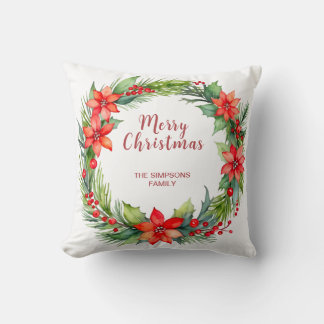 Moderner Kranz und Drehbuch Frohe Weihnachten Kissen