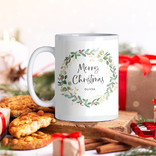 Moderner Kranz und Skript   Frohe Weihnachten Kaffeetasse