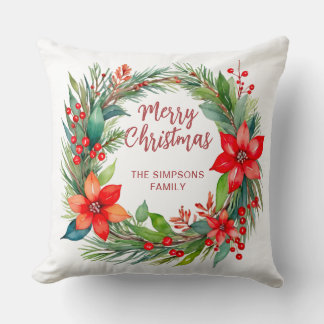Moderner Kranz und Skript | Frohe Weihnachten Kissen