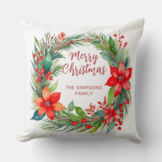 Moderner Kranz und Skript | Frohe Weihnachten Kissen (Vorderseite)