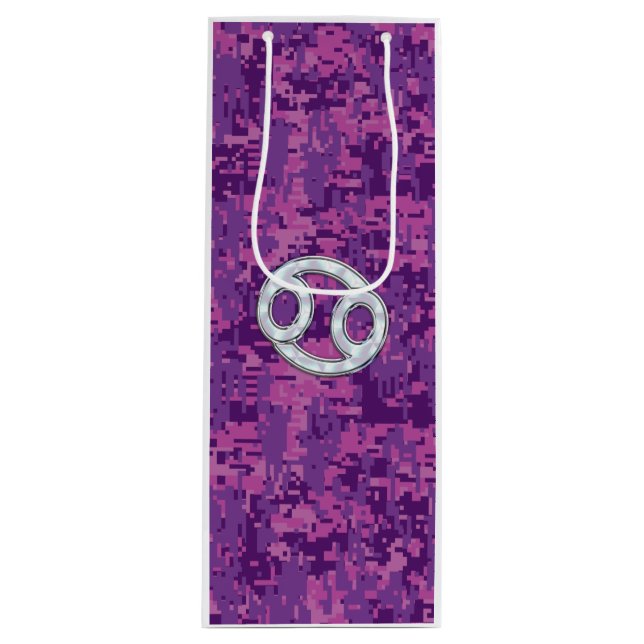 Moderner Krebs Zodiac signieren Pink Digital Camou Geschenktüte Für Weinflaschen (Vorderseite)