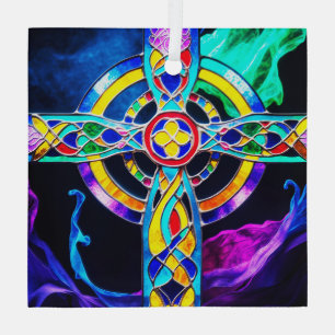 Moderner, kreuz-lebendiger Farbensuncatcher Ornament Aus Glas