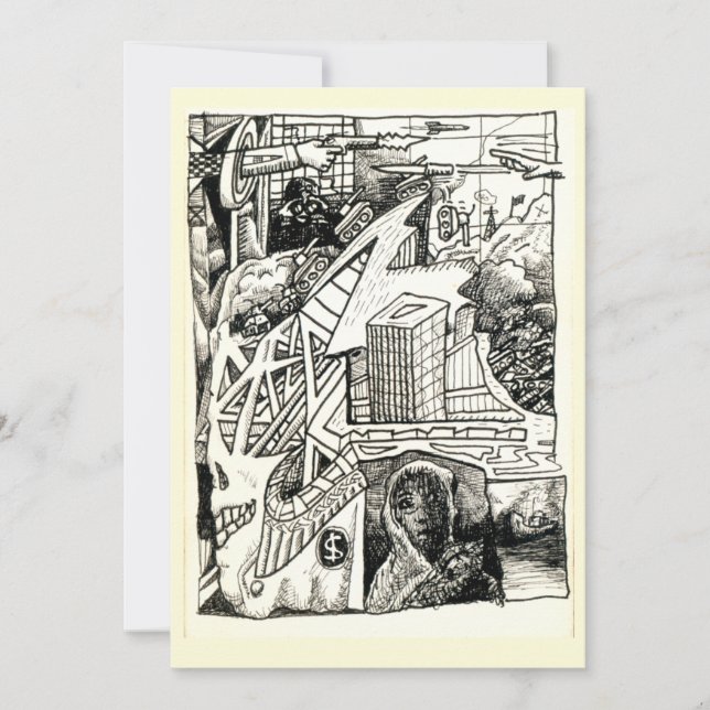 "Moderner Krieg", Tinte zeichnend Flachkarte (Vorderseite)