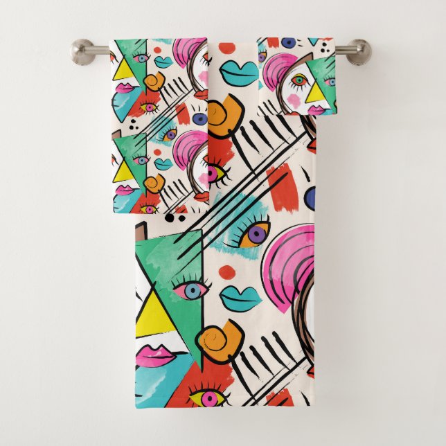 Moderner Kubismus Abstrakte Künstlerische Female F Badhandtuch Set (Insitu)