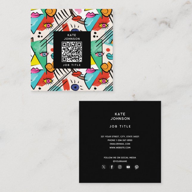 Moderner Kubismus Abstrakte Künstlerische Female F Quadratische Visitenkarte (Vorne/Hinten)