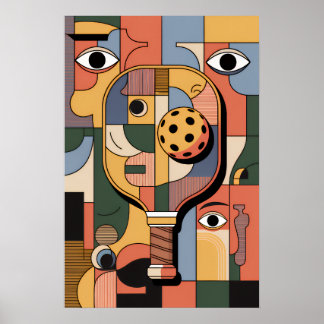 Moderner kubistischer Pickleball-Schläger-Ball-Kun Poster