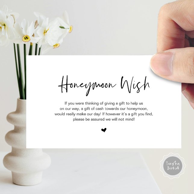 Moderner, lässiger Schriftart mit  Eleganz, Flitte Begleitkarte (Honeymoon Wish Enclosure Card, in Modern minimal black casual elegance script, cash fund)